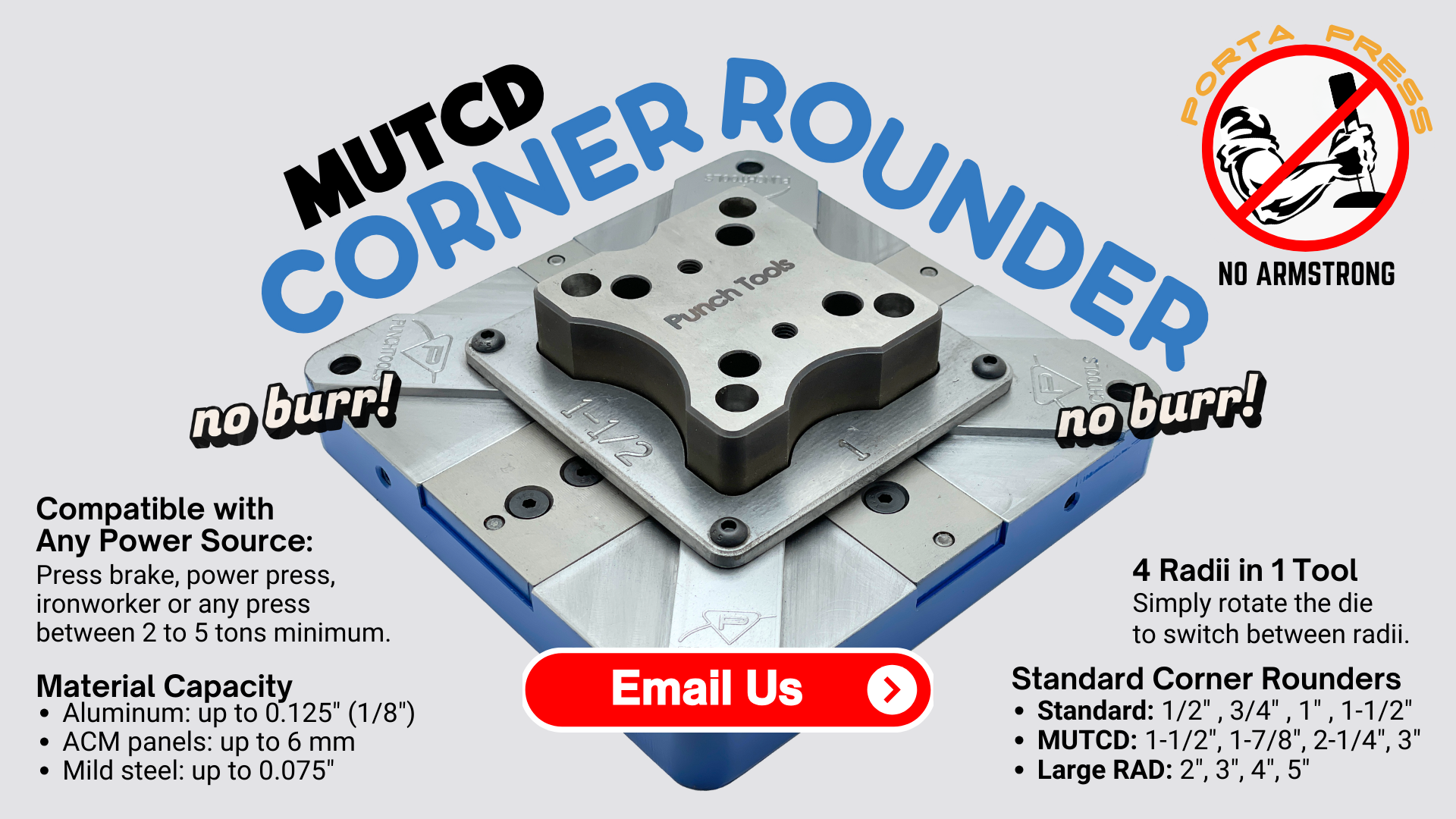 MUTCD corner rounder - 1 inch to 3 inch radius